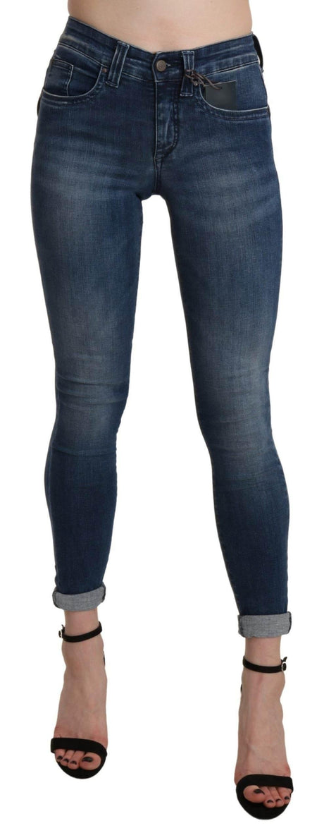 Ermanno Scervino Blue Washed High Waist Skinny Cropped Cotton Jeans - Hilstor