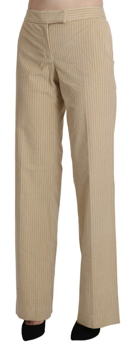 Ermanno Scervino Beige High Waist Flared Wide Leg Trouser Pants - Hilstor