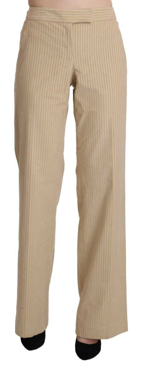 Ermanno Scervino Beige High Waist Flared Wide Leg Trouser Pants - Hilstor