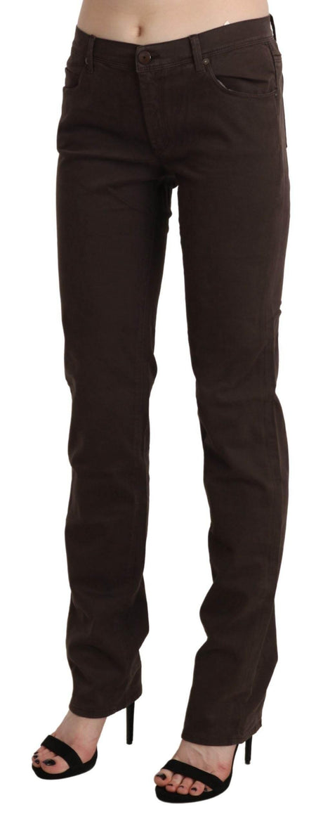 Ermanno Scervino Brown Mid Waist Skinny Slim Trouser Cotton Jeans - Hilstor