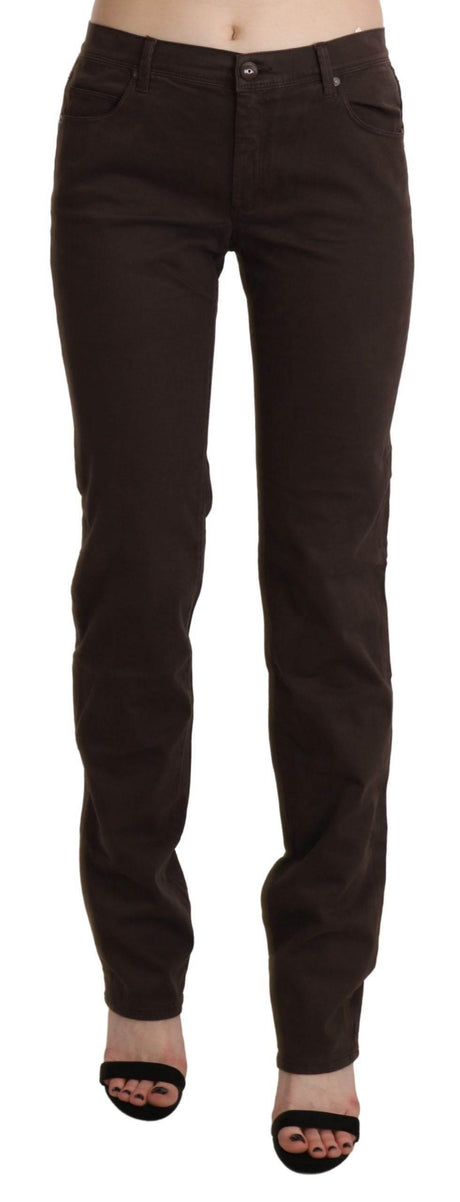 Ermanno Scervino Brown Mid Waist Skinny Slim Trouser Cotton Jeans - Hilstor