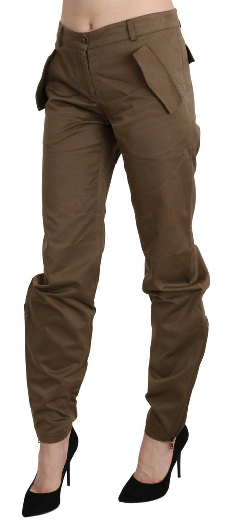Ermanno Scervino Brown Mid Waist Straight Cotton Pants - Hilstor