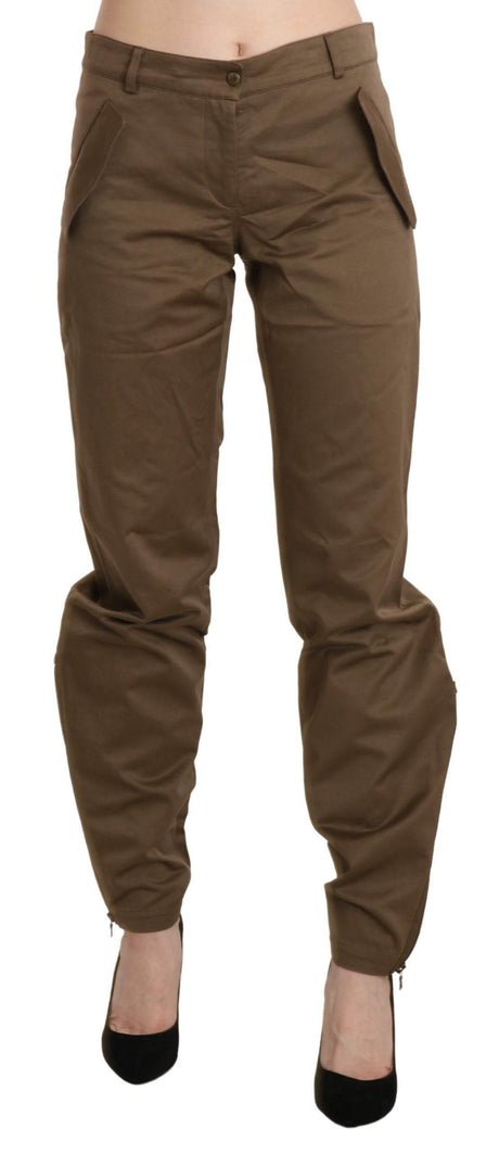 Ermanno Scervino Brown Mid Waist Straight Cotton Pants - Hilstor