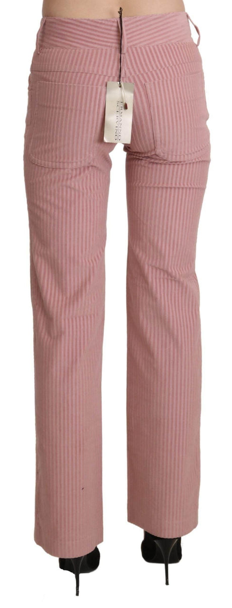 Ermanno Scervino Pink Mid Waist Straight Trouser Cotton Pants - Hilstor