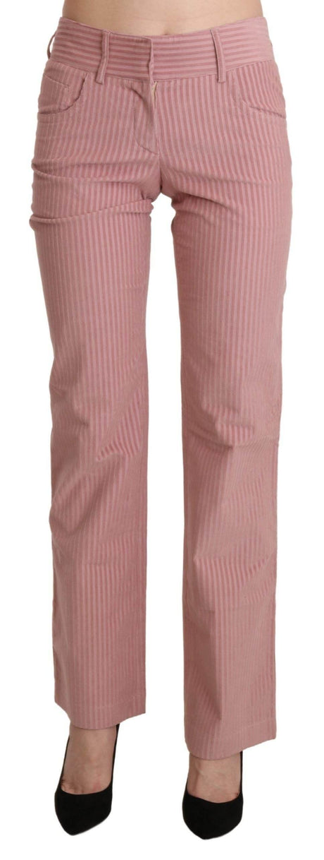 Ermanno Scervino Pink Mid Waist Straight Trouser Cotton Pants - Hilstor
