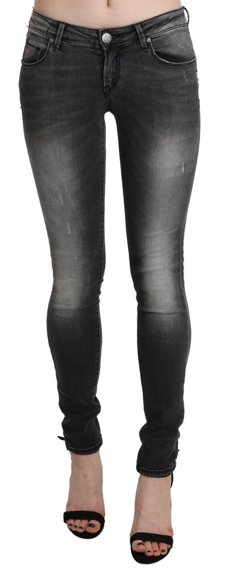 Acht Black Gray Washed Skinny Trouser Cotton Jeans - Hilstor