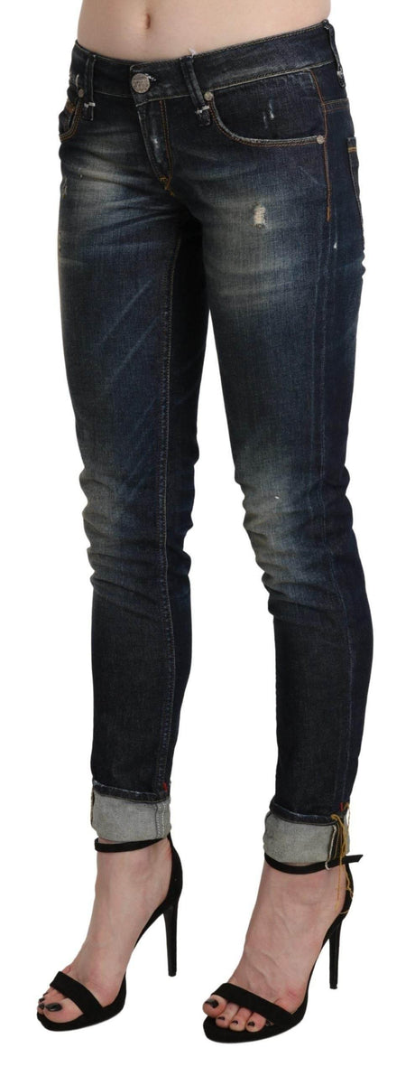 Acht Blue Washed Low Waist Skinny Cropped Denim Pant - Hilstor