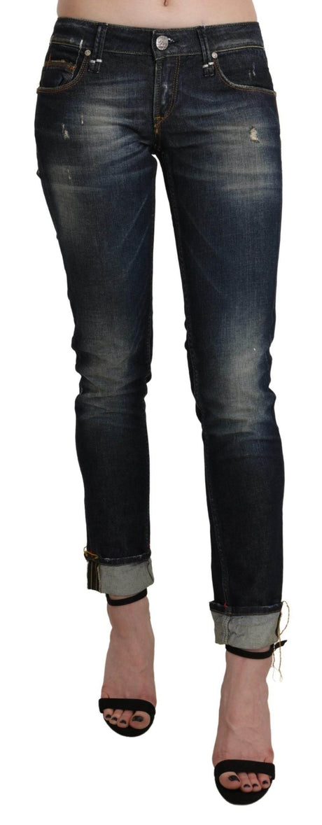 Acht Blue Washed Low Waist Skinny Cropped Denim Pant - Hilstor