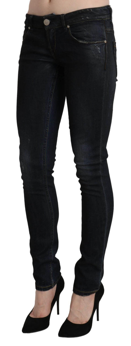 Acht Blue Washed Low Waist Skinny Denim Slim Trouser - Hilstor