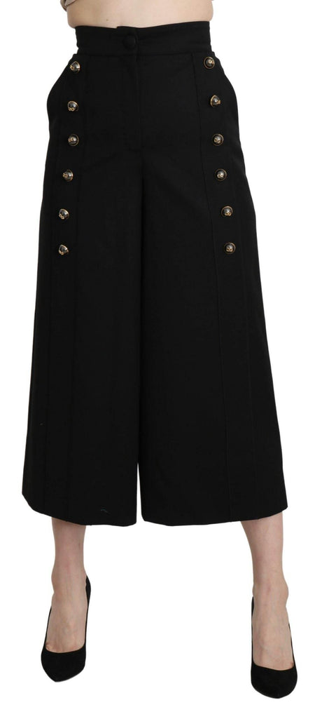 Dolce & Gabbana Black Wide Wool Leg Cropped Trouser Pant - Hilstor