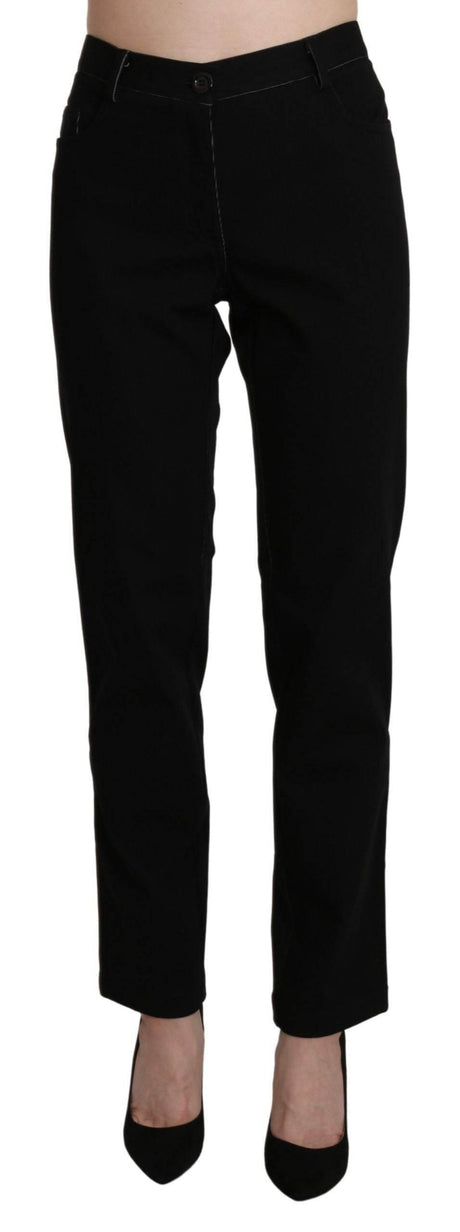 BENCIVENGA Black High Waist Straight Casual Trouser Pant - Hilstor