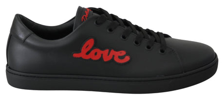 Dolce & Gabbana Black Leather Love Heart Sneakers Womens Shoes - Hilstor