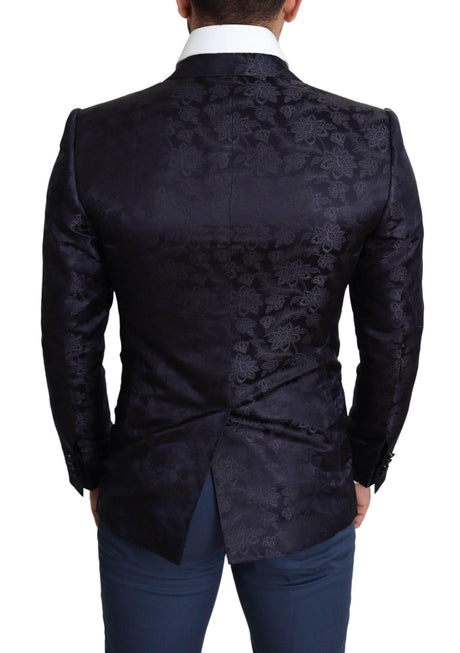 Dolce & Gabbana Blue Floral Jacquard Silk Coat MARTINI Blazer - Hilstor