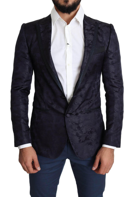 Dolce & Gabbana Blue Floral Jacquard Silk Coat MARTINI Blazer - Hilstor