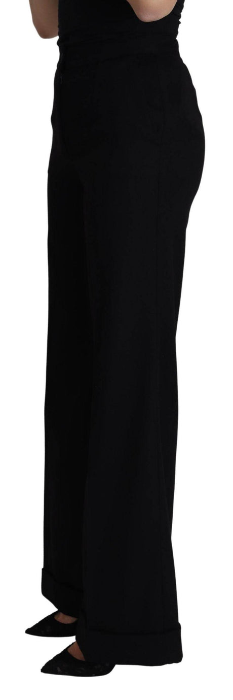 Dolce & Gabbana Black Cashmere Wide Leg Women Trouser Pants - Hilstor