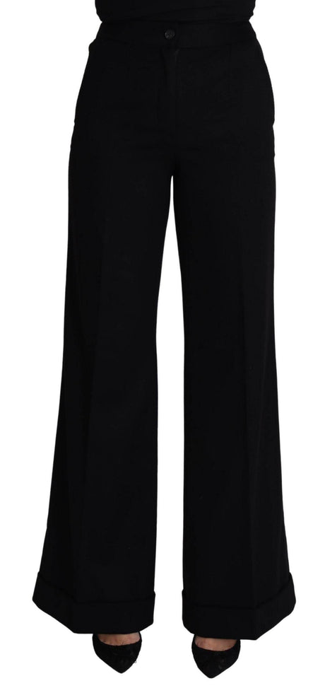 Dolce & Gabbana Black Cashmere Wide Leg Women Trouser Pants - Hilstor
