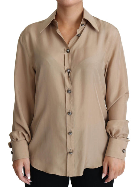 Dolce & Gabbana Beige Silk Shirt Decorative Buttons Top - Hilstor