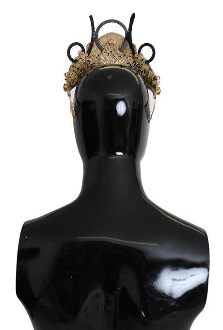 Dolce & Gabbana Gold Brass Floral Crystals LED Lights Crown Tiara Diadem - Hilstor