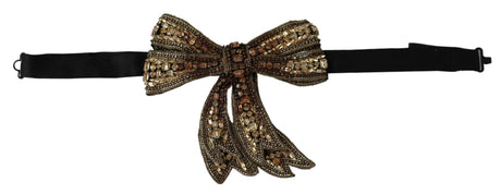 Dolce & Gabbana Gold Tone Silk Rhinestone Embellished Women Bowtie - Hilstor
