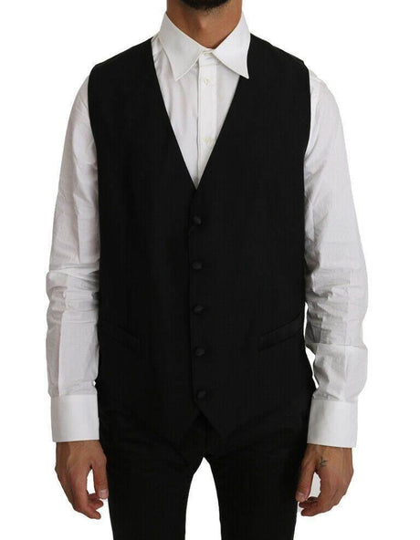 Dolce & Gabbana Black Solid Wool Silk Vest - Hilstor