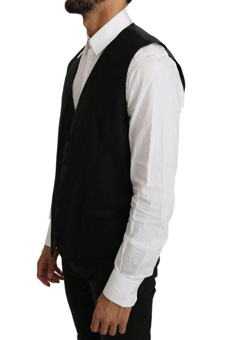 Dolce & Gabbana Black Solid Wool Silk Vest - Hilstor