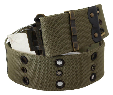 Ermanno Scervino Green 100% Cotton Rustic Bronze Buckle Belt - Hilstor