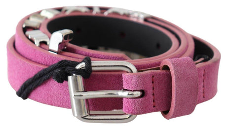 Just Cavalli Pink Silver Chrome Metal Buckle Waist Belt - Hilstor