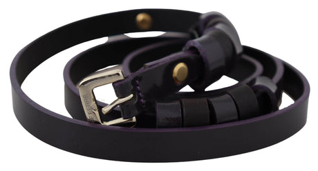 GF Ferre Black Leather Thin Gold Metal Chrome Buckle Belt - Hilstor