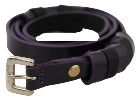 GF Ferre Black Leather Thin Gold Metal Chrome Buckle Belt - Hilstor