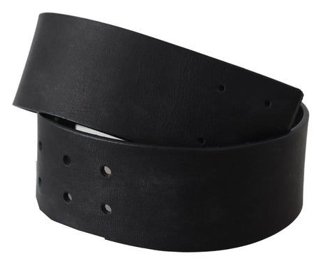 GF Ferre Black Genuine Leather Wide Logo Waist Belt - Hilstor