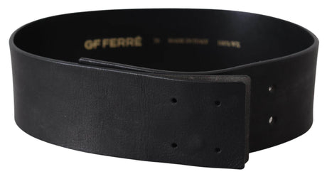 GF Ferre Black Genuine Leather Wide Logo Waist Belt - Hilstor