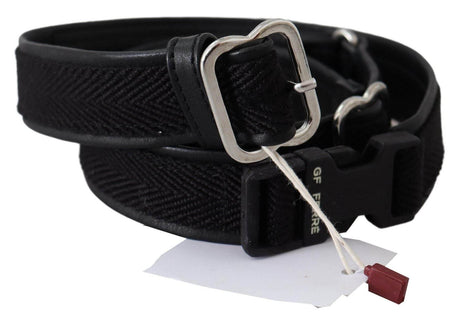 GF Ferre Black Leather Silver Chrome Metal Buckle Belt - Hilstor