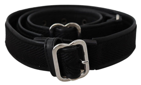 GF Ferre Black Leather Silver Chrome Metal Buckle Belt - Hilstor
