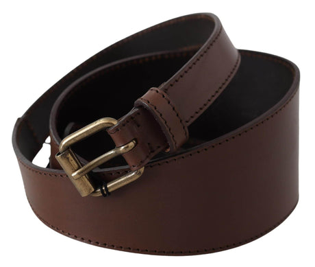 PLEIN SUD Brown Leather Gold Metal Buckle Belt - Hilstor