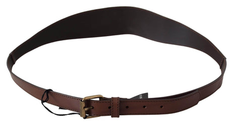 PLEIN SUD Brown Leather Gold Metal Buckle Belt - Hilstor