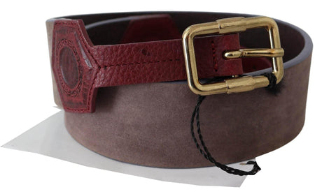GF Ferre Brown Leather Wide Gold Chrome Logo Buckle Belt - Hilstor