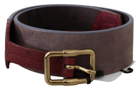 GF Ferre Brown Leather Wide Gold Chrome Logo Buckle Belt - Hilstor