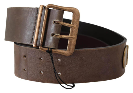 Ermanno Scervino Brown Leather Wide Bronze Buckle Waist Belt - Hilstor