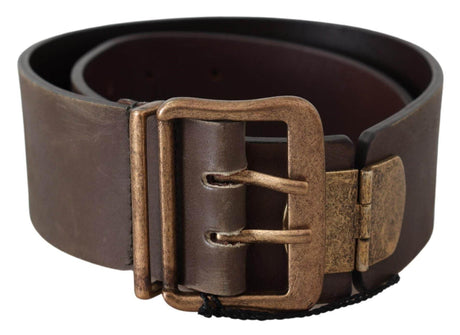 Ermanno Scervino Brown Leather Wide Bronze Buckle Waist Belt - Hilstor