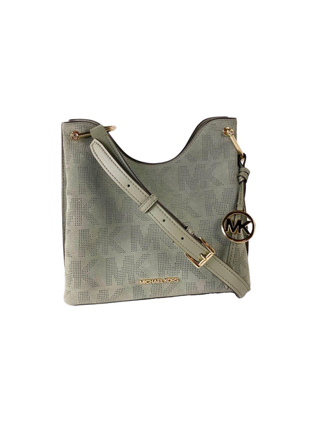 Michael Kors Joan Large Perforated Suede Leather Slouchy Messenger Handbag (Army Green) - Hilstor