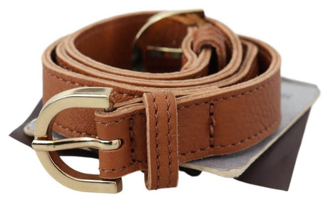 Scervino Street Light Brown Leather Gold Double Buckle Waist Belt - Hilstor