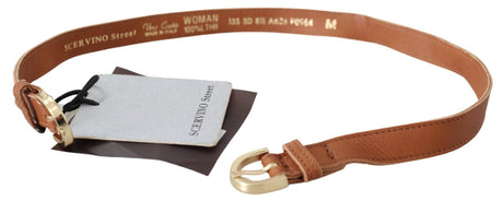 Scervino Street Light Brown Leather Gold Double Buckle Waist Belt - Hilstor