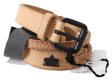 Scervino Street Light Brown Slim Leather Black Logo Buckle Belt Belt - Hilstor