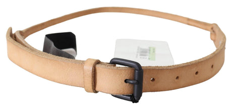 Scervino Street Light Brown Slim Leather Black Logo Buckle Belt Belt - Hilstor