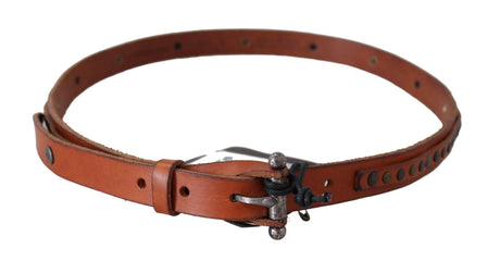 Scervino Street Brown Genuine Leather Rustic Silver Buckle Belt - Hilstor