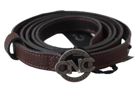 Costume National Brown Skinny Leather Round Logo Buckle Belt - Hilstor