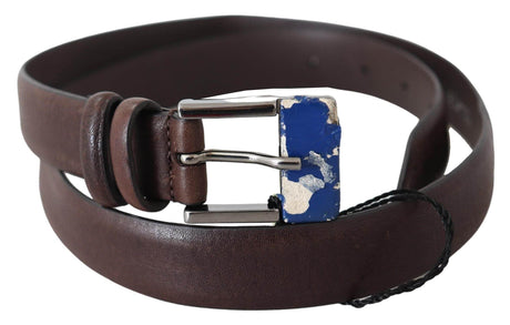Costume National Brown Genuine Leather Silver Buckle Belt - Hilstor