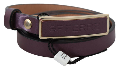GF Ferre Gold Logo Buckle Waist Leather Skinny Belt - Hilstor