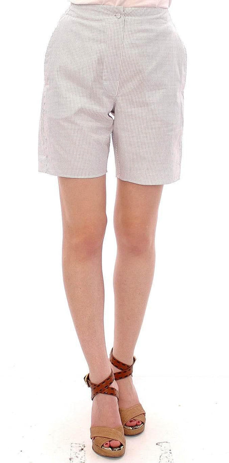 Andrea Incontri White Checkered Stretch Cotton Shorts - Hilstor