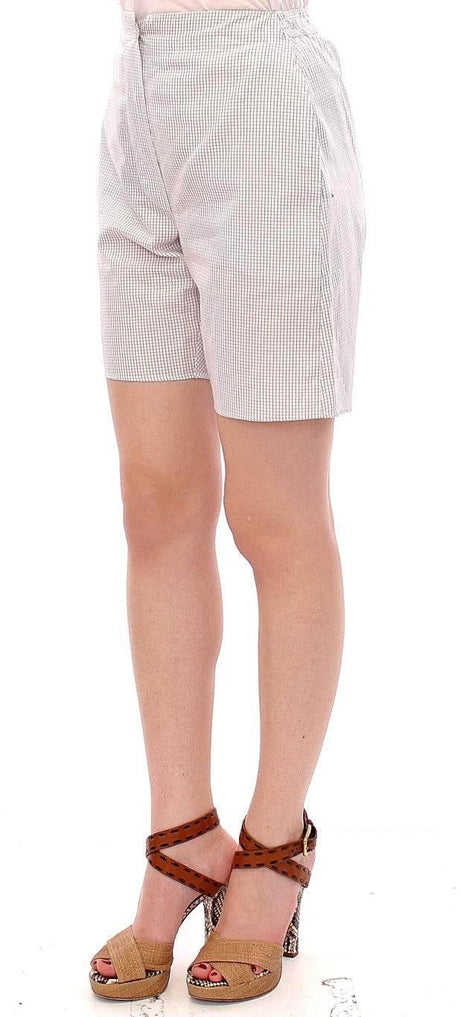 Andrea Incontri White Checkered Stretch Cotton Shorts - Hilstor